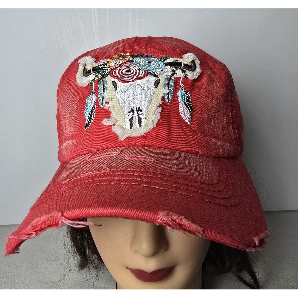 Pit Bull Distressed Longhorns Hat Womens Embroidered‎ Stitch